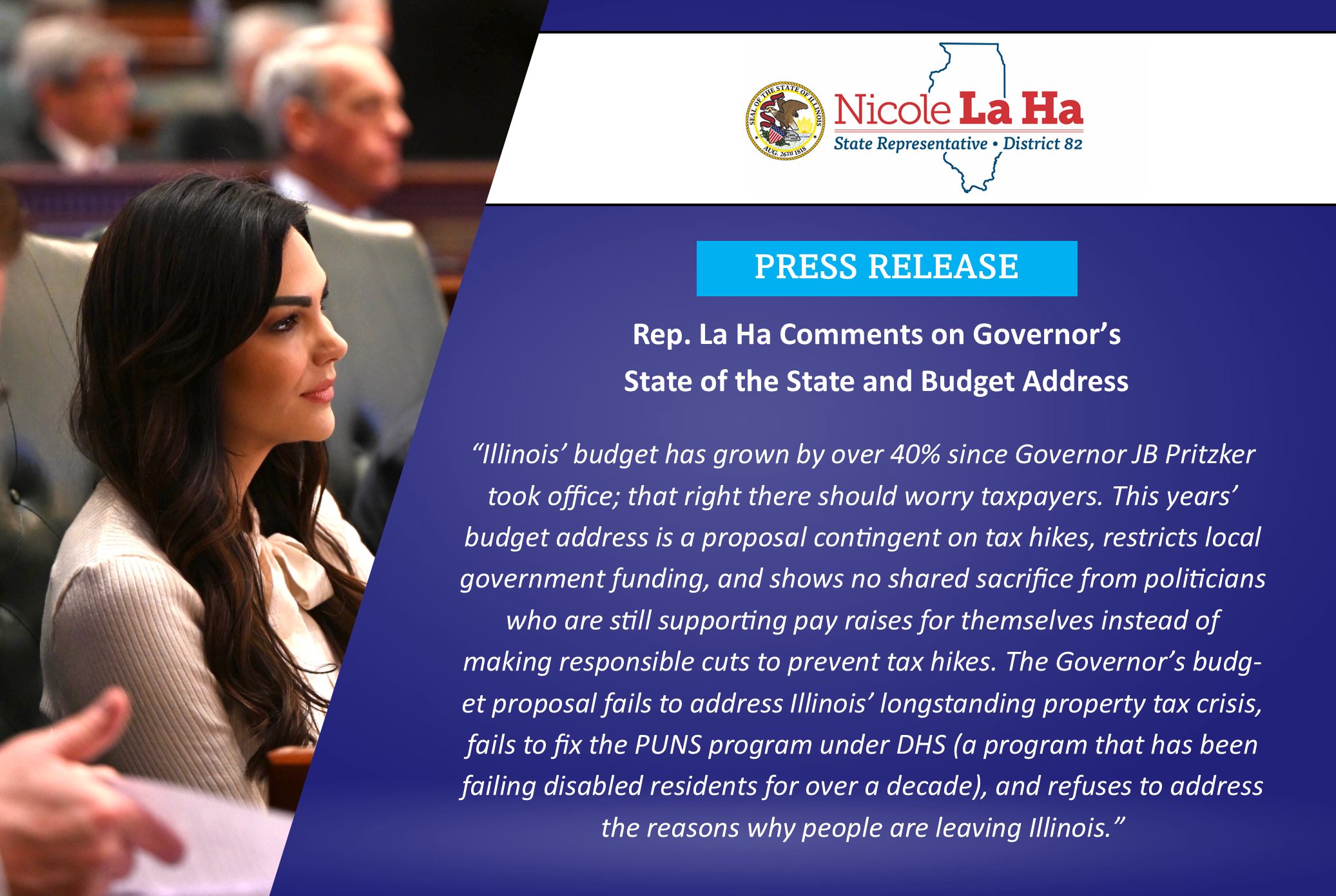 Rep. Nicole La Ha Comments on Governor’s State of the State and Budget Address