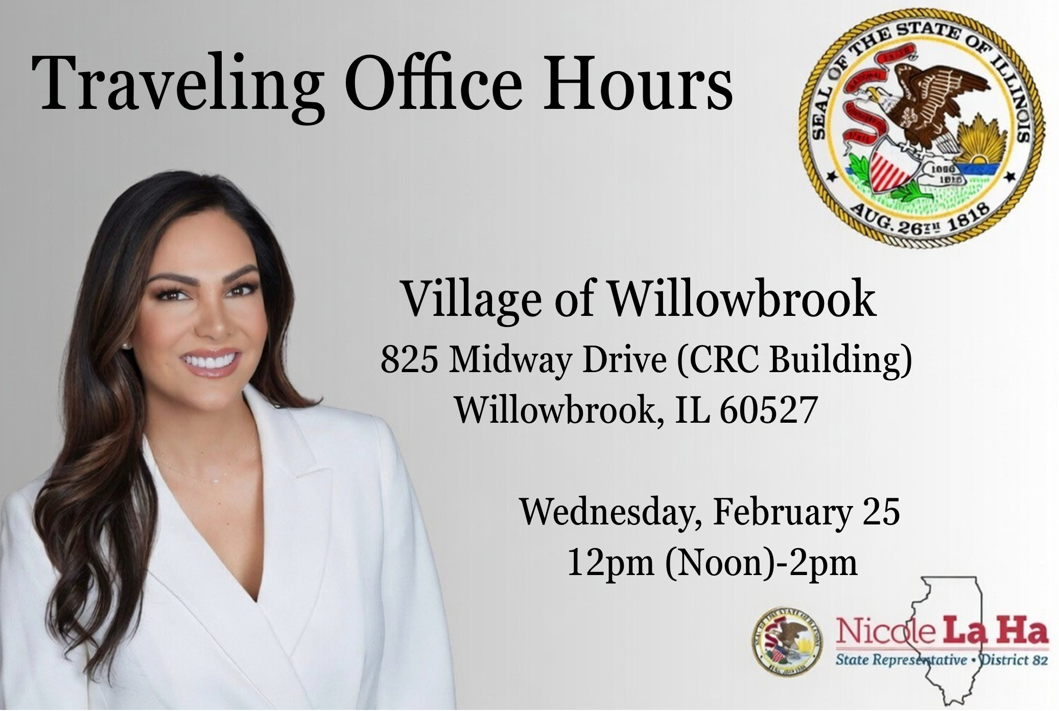 Traveling Office Hours in Willowbrook on Wednesday, February 25th